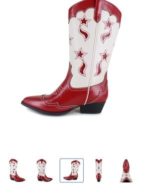 UNIONBAY Red and White Western Star Cutout Cowboy Boots